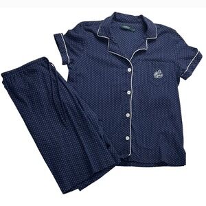 Lauren Ralph Lauren Womens Pajama Set Blue White Polka Dot Short Sleeve M Shorts